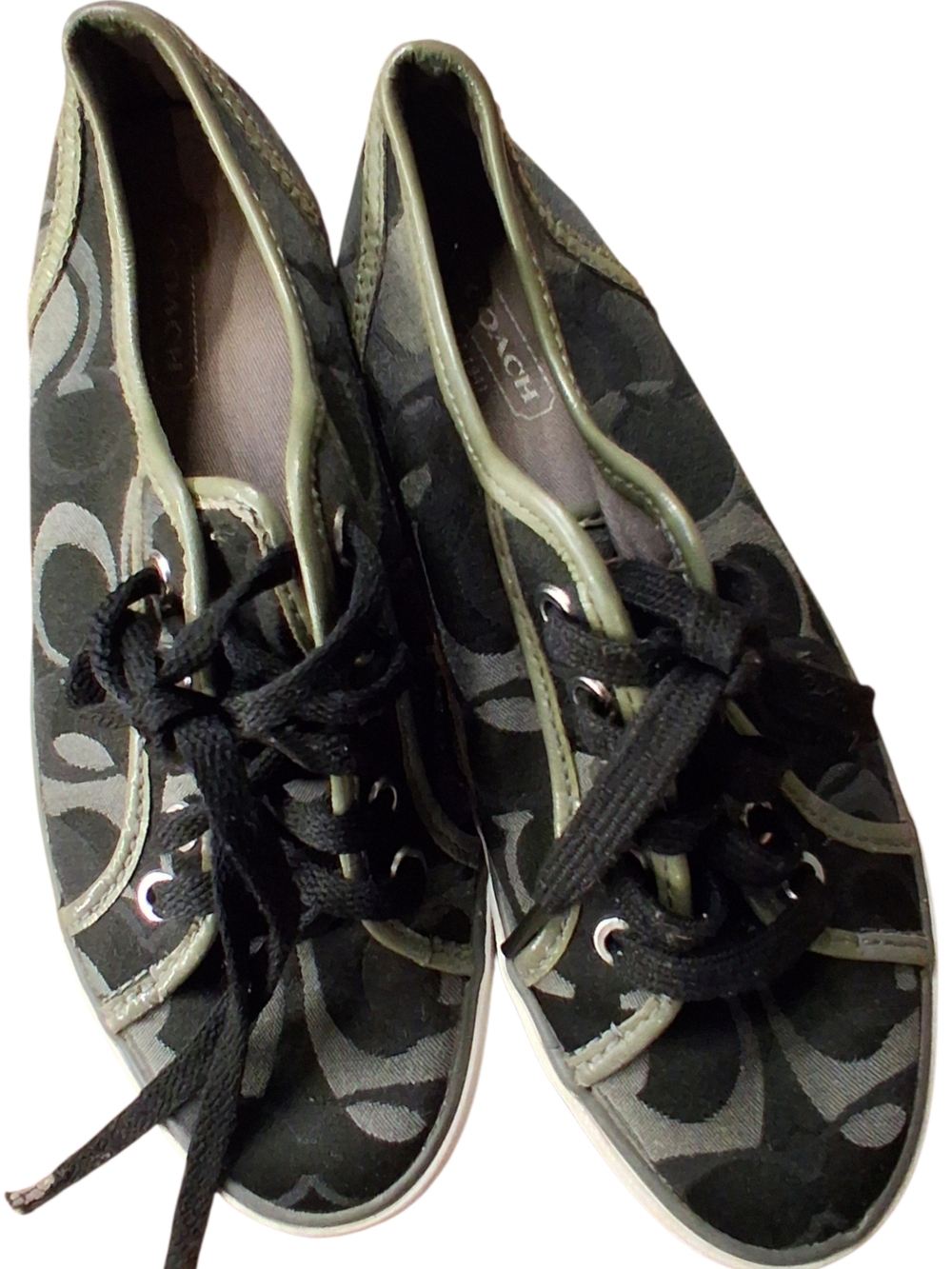 Coach Black and Olive Signature Canvas Lace-Up Sneakers Size 6